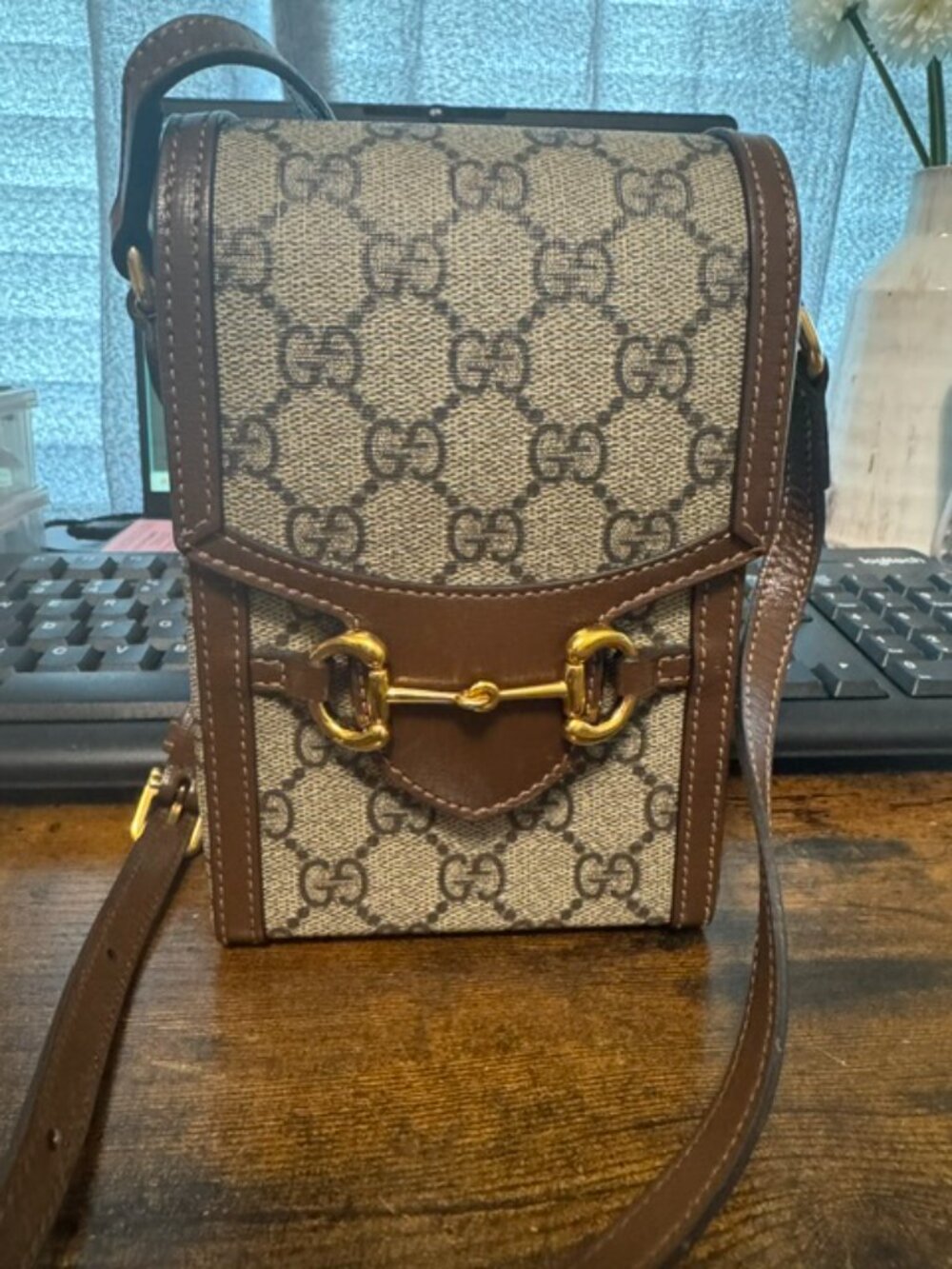 Original Gucci GG Supreme Canvas Horsebit Crossbody Mini